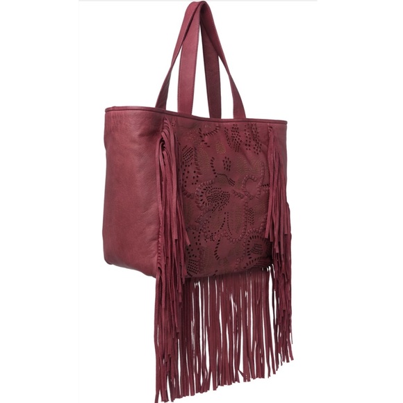 Frye Vivian Leather Fringe Tote Bag in Brick Red - Picture 3 of 7